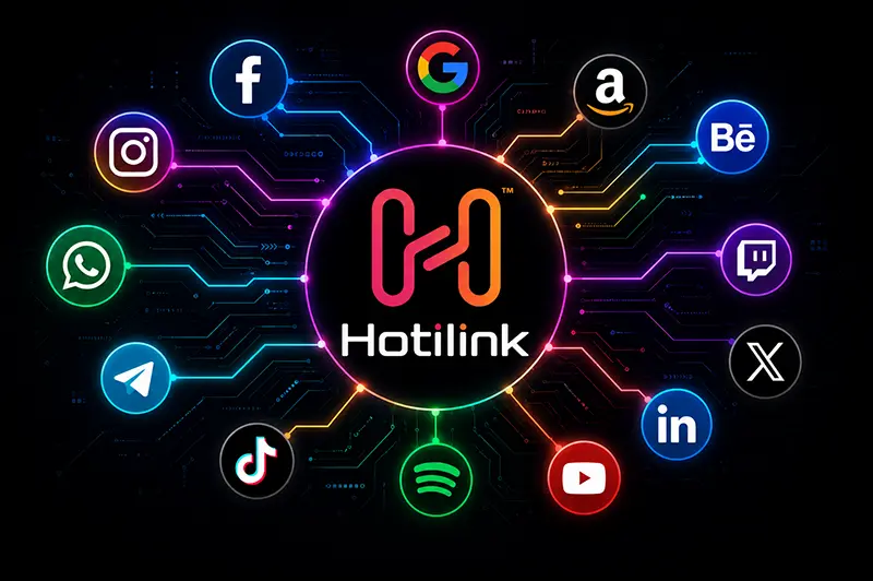 Hotilink logo in the middle of logos from other social websites